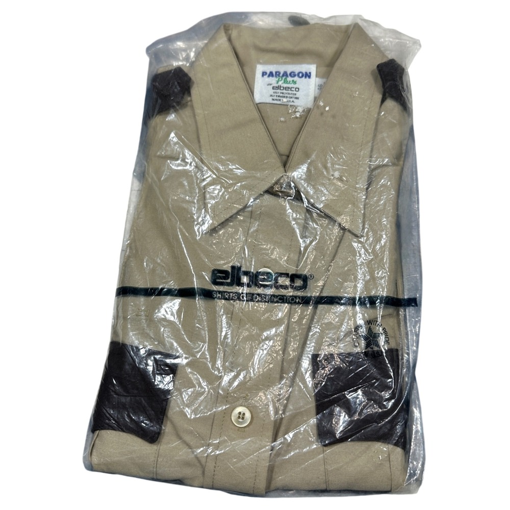 Elbeco Paragon Plus Mens Tan Brown Short Sleeve Uniform Shirt Size 46 USA Made
